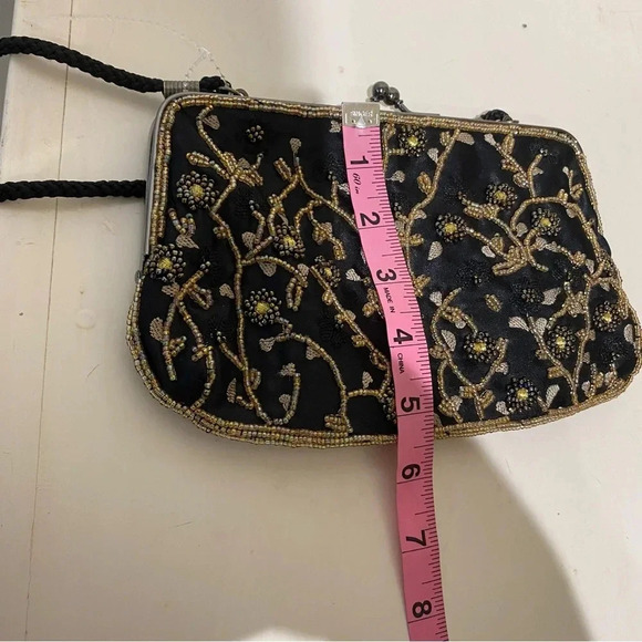 Lancôme Womens Beaded Vintage Unused Bag Black Gold Excellent Condition - Picture 9 of 14